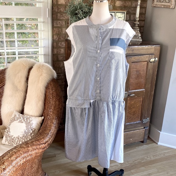 THE KIT. DECONSTRUCTED SHIRT DRESS NAVY STRIPE IN LIGHTWEIGHT COTON 3X NEW - Picture 1 of 14